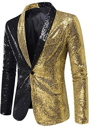 Herren Pailletten Sakko Gold Glitzer Blazer Slim Fit Hochzeit Mantel Langarm Anzug Herrenjacke Performance-Kostüm für Hochzeit und Party