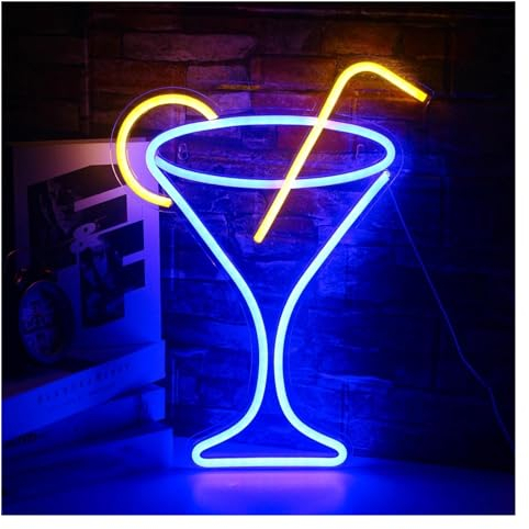 Christmas Home Bar Decor Wine Glass Neon Sign Cocktails LED Neon Light Signs For Bar Wall Decor Neon Signs For Beer Pub Restaurant