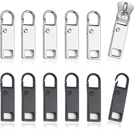 12 Stück Reißverschluss Zipper, Ersatz Zipper für Reißverschluss Metall, Universal Reißverschluss Reparatur Zipper, Reißverschluss Ersatzteile Abnehmbar Reißverschluss Zieher für Tasche und Jacke