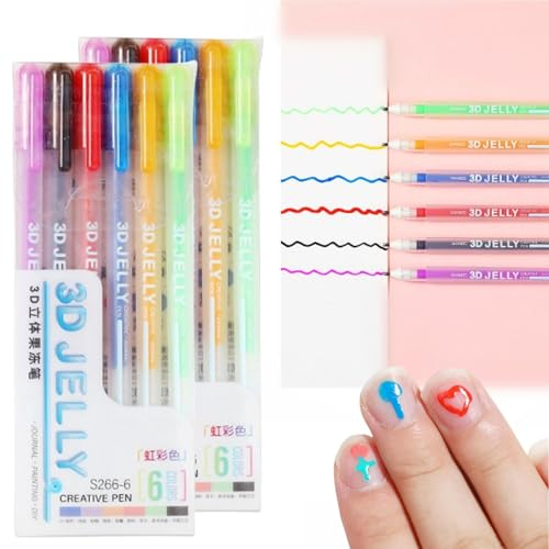 Donubiiu Shanos 3d Jelly Pens, Shanos Jelly Roll Pens, Glitter Gel Pens, 6/12 Colors 3d Glossy Jelly Pens, 3d Jelly Penset For Coloring, Gel Pens Colored (6color*2)