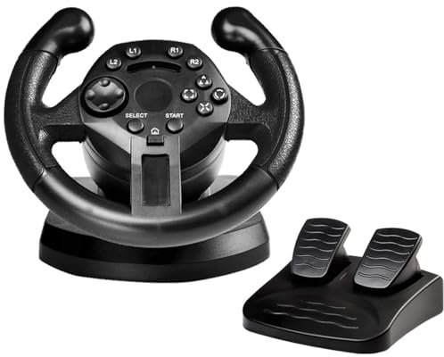 NVYAZJ Volante da corsa da gioco con pedali, controller di guida simulato con joystick a vibrazione 4 grandi ventose diametro 200 mm Rotazione di 90° 2 motori ad alta simulazione