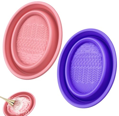 2 Pièces Tapis de Nettoyage en Silicone pour Pinceau de Brosse de Maquillage avec Ventouse,Pliable Outil de Lavage Portable Epurateur,Brosse de Nettoyage,Outils de Nettoyage pour Pinceaux Cosmétiques