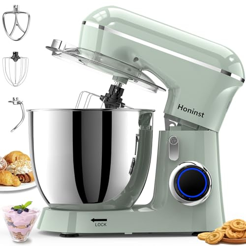 Honinst 1400W Stand Mixers, 6.5L 10-Speed Tilt-Head Electric Food Mixer | 3-In-1 Kitchen Stand Mixer for Baking with Bowl, Dough Hook, Whisk & Beater, Dough Mixer for Cake & Pizza Cooks, Green