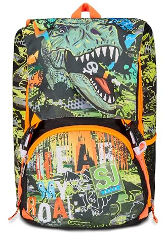 SJ Gang Zaino Scuola Estensibile, Nero Arancione, RexMe, Zaino Doppio Scomparto Estensibile Tramite Zip Laterali, Tasca Porta Borraccia, Scuole Elementari e Medie, Bambino Ragazzo