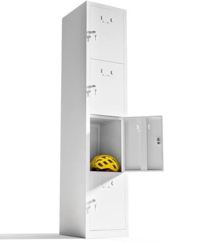 TwinThink Taquillas Vestuario Taquillas Metalicas de 4 Puertas Taquilla Metalica con Llave Taquillas Vestuario 4 Puertas (Blanco)
