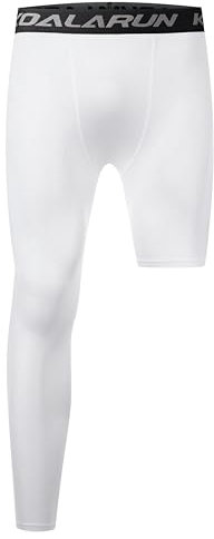 Koalarun Einbein-Kompressionsstrumpfhose, volle Länge, für Basketball, einbeinig, lange Hose, Sport, Baselayer, Leggings, 1–2 Stück, Weiß – rechts lang + links kurz, Klein