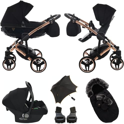 Original Junama Diamond-S-Line 03 Linie v2 Kombikinderwagen System + Cosmo iSize 3in1 + Schlafsack und Handschuhe Exclusive Prams (03 Kupfer Schwarz)