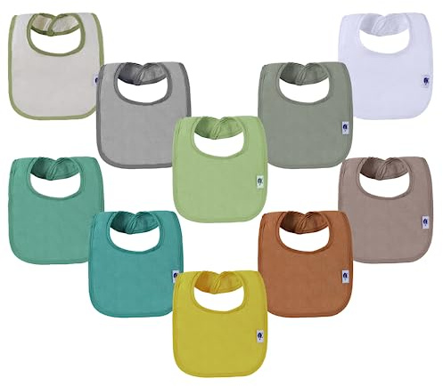 SUPNFOX 10 Pack Absorbent Baby Bibs, Newborn Dribble bibs 0-6 & 6-12 Months | Soft Cotton Terry Girl and Boy Bibs, Waterproof Unisex Weaning Feeding Teething Bib, Neutral Infant Bibs