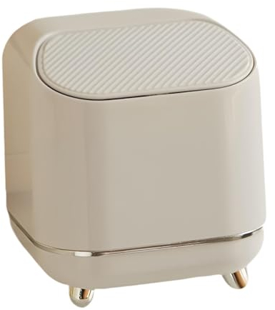 Folpus Petite poubelle de bureau avec couvercle, poubelle pour salon, salle de bain, beige
