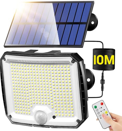 Solarlampen für Außen mit Bewegungsmelder, 10 Meter 318 LED Solar Strahler Außen,5 Modi 2200 mAh IP65 Solarstrahler für Außen Solarlampe mit Bewegungsmelder Aussen Solar Bewegungsmelder Aussen Lampe