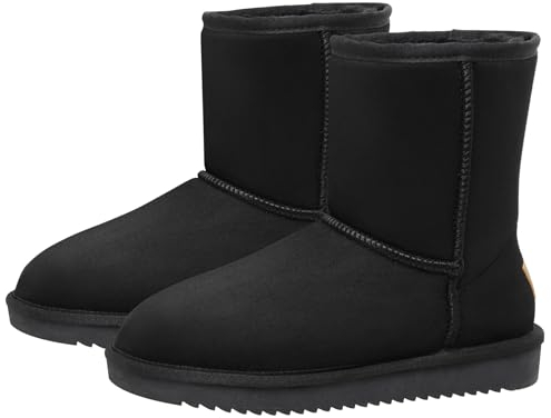 OutPro Damen Schneestiefel, Winterstiefel Damen, Schlupfstiefel Damen gefüttert - Bequeme Boots mit veganem Wildlederfutter, perfekt zum Skifahren und für Outdoor-Spaß,Schwarz 39