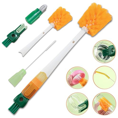 5-in-1 Flaschenbürste, Lange Griff Milchflaschenbürste mit 5 Bürstenköpfen, Reinigungsbürste für Babyflaschen, Weinflaschen, Thermosflaschen, Becher, Strohhalme, Bierflaschen, Weindekanter (1er Pack)