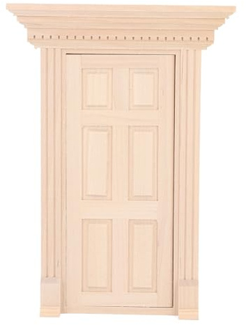 1:12 Dollhouse Miniature Wooden Door Panel, Exterior Opening Design with 6 Grid Frame, Birch Unpaint Door, 8 x 5.6in Size, for DIY Doll House Accessories