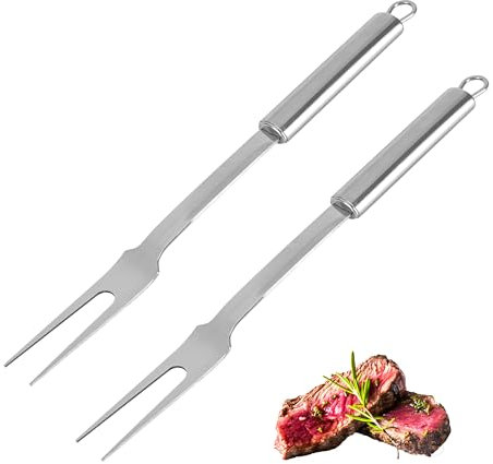 Tenedores de carne de acero inoxidable, 13 pulgadas, 2 tenedores grandes de dos puntas para cocinar, cocinar, tallar, servir, barbacoa (2, 13 pulgadas)