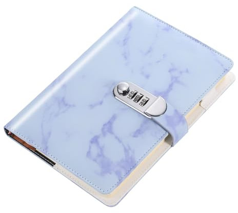 1 diario A5 con lucchetto, grazioso diario in pelle, 100 pagine, effetto marmo, con slot per schede (viola)