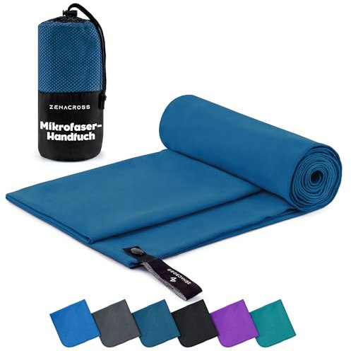 ZENACROSS Mikrofaser Handtuch mit Transportbeutel - Schnelltrocknendes und vielseitiges Fitness Handtuch - Sporthandtuch Größen M - 140 x 70 cm - Marineblau