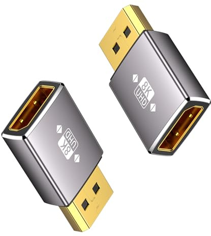 Duttek 8K Displayport Extender Adapter, Display Port 1.4 Male to Female Adapter (8K/60Hz, 4k/144Hz), Display Port 32.4Gbps for PC, Laptop, 2Pack