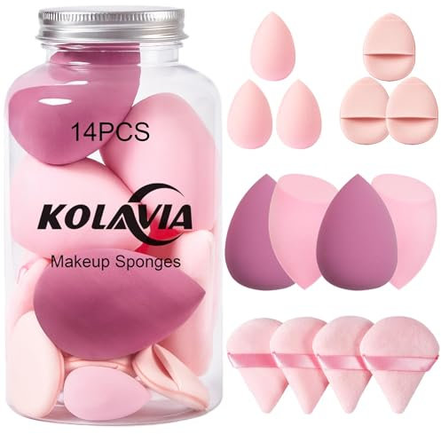 14PCS Makeup Sponge Set, Beauty Blender Sponge for Foundation Blending with 3PCS Mini Makeup Sponges & 4PCS Triangle Powder Puff, Soft Make Up Sponges for Face Cosmetic Applicator for Powder Liquid