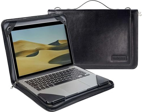Broonel Black Leather Laptop Messenger Case - Compatible with HP ENVY x360 16-ac0501na 16 2 in 1 Laptop