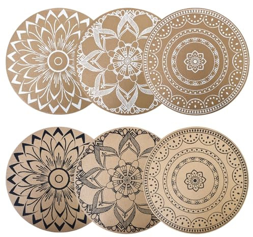 6er Set Tischsets Rund, Tischsets Platzsets für Esstisch, Placemat Hitzebeständige und Waschbare PVC Platzsets, Vielseitig Platzset Ideal für Esstische, Küche, Restaurants, Hochzeiten - 38 x 38 cm