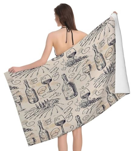 KoloQren Badetuch mit Wein- und Weinherstellung, Traubenfelddruck, 132 x 81,3 cm, größer und leichter, super weich und sehr saugfähig (1 Stück)