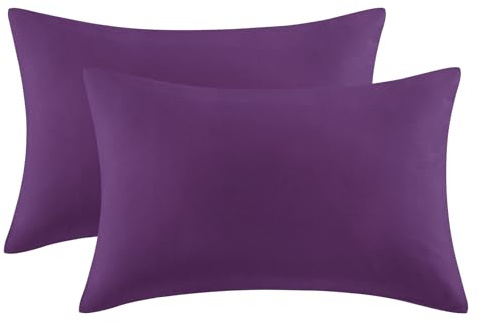 Aisbo Purple Pillow Cases 2 Pack - Purple Standard Plain Pillowcases Set of 2, Soft Microfiber Pillow Cover with Envelope Closure 50x75 cm