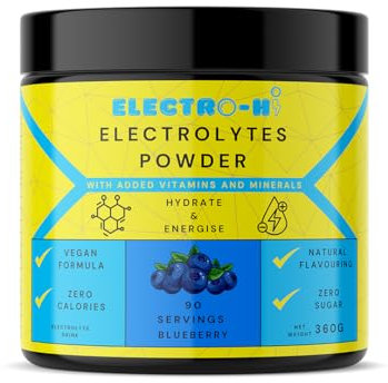 Electro-Hi Polvos de electrolitos, sabor a arándano, máxima hidratación con fórmula cetogénica y sin azúcar, polvo de electrolitos a granel para una rehidratación óptima, 90 porciones