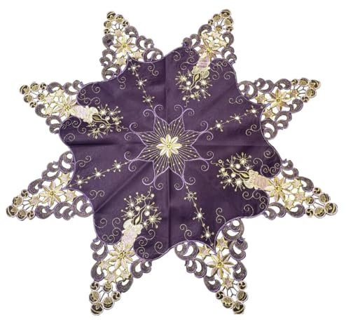 Lila Gold Mitteldecke Stern Tischdecke Weihnachten Weihnachtsdecke 85 cm Bestickt Kerze