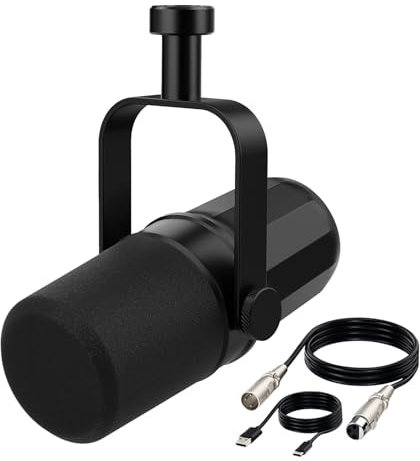 XLR Dynamisches Mikrofon, USB Nierencharakteristik Gesang Dynamisches Mikrofon 2 Überwachungsmodi 1 Stummschaltmodus Touchscreen Einstellbar mit Mikrofonabdeckung für Podcasting Gaming Broadcasting