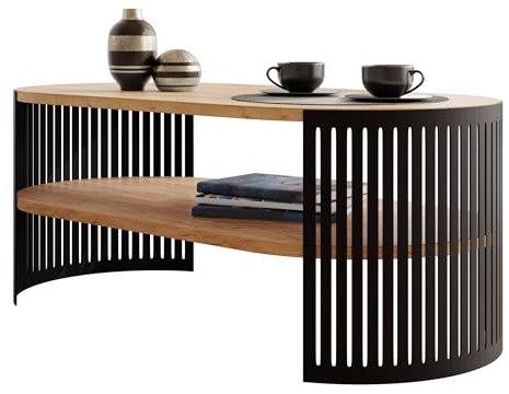 Mirjan24 Couchtisch mit Ablage Fahugin I, Ovale Form, Beine aus Metall, Kaffeetisch, Wohnzimmertische, Beistelltisch, Sofatisch, Teetisch (Eiche Craft Gold, Schwarz)
