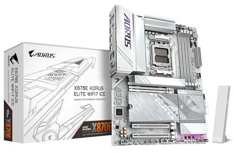 GIGABYTE X870E AORUS ELITE WIFI7 ICE Motherboard - Supports AMD Ryzen 9000 CPUs, 16+2+2 Phases Digital VRM, up to 8200Hz DDR5 (OC), 3xPCIe 5.0 + 1xPCIe 4.0, Wi-Fi 7, 2.5GbE LAN, USB 4