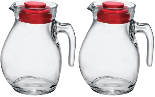 Bormioli Rocco BOR103 Caraffa da Tavola in Vetro, con Tappo Rosso, 150 cl (Confezione da 2)