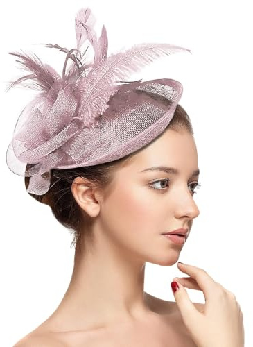 Joyincoser Fascinator Damen Hut mit Haarclip Blume, Mesh, Organza-Bändern Federn auf Haarreif für Cocktailparty Hochzeit Kirche Abendanlässe