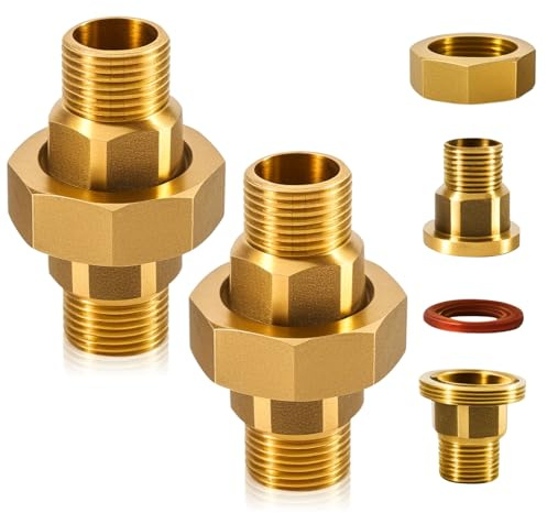 2 Stück Messing Verschraubung 1 Zoll, 1 AG/AG Messing Gewindefitting, Verschraubung Konischdichtend mit Außengewinde, DN25 Rohrverschraubung Gewindefitting für Wasser & Heizungsinstallationen