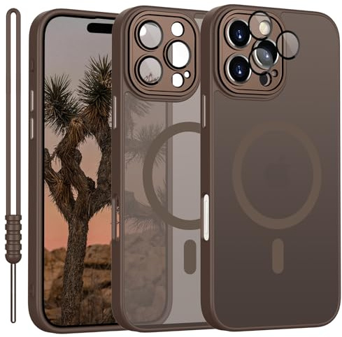 Cover Magnetica per iPhone 16 Pro Max Compatibile con MagSafe, Custodia per iPhone 16 Pro Max Traslucida Opaca Case Anti-Scivolo Resistente ai Graffi, Marrone