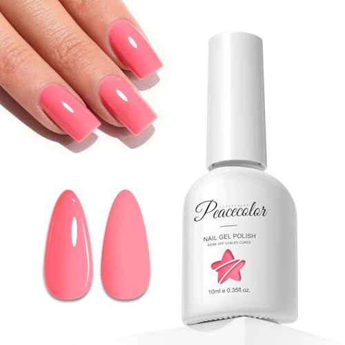 PEACECOLOR Gel Nail Polish 10ml, Coral Pink Nail Polish U V/LED Soak-Off Nail Art Manicure Pedicure for Professional, Salon & Home Use - Long Lasting & Easy to Apply