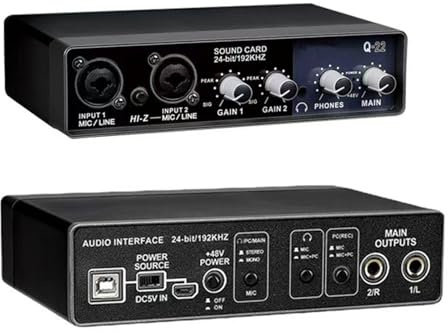 Audio Interface for Recording Music, USB Live Sound Card, 32Bit/192kHz, with 48V Phantom, Plug and Play Audio Interface for Music, Studio, Guitar, Podcast,Streaming