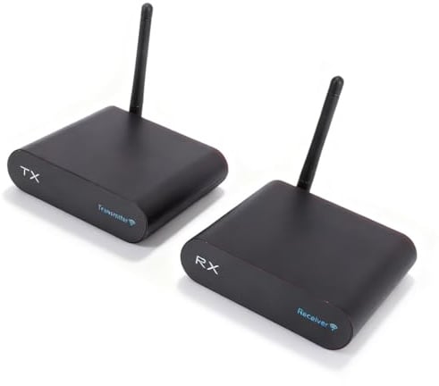 YUEHISY Kabelloser AV-Sender 2,4 GHz, 8 Kanäle, 300 M Reichweite mit Klarer Digitalanzeige, Audio-Video-Sender-Empfänger für Heimkino (EU-Stecker)