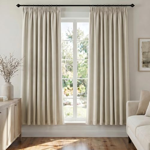 Deconovo Gardinen für Schienensystem Blickdicht Vorhänge gegen Hitze Ecru | 2er Set, H 145 x B 140 cm, Gardinen mit Kräuselband, Thermovorhang Hitzeschutz, Sichtschutz, Gardinen Kurz, Blackout Curtain