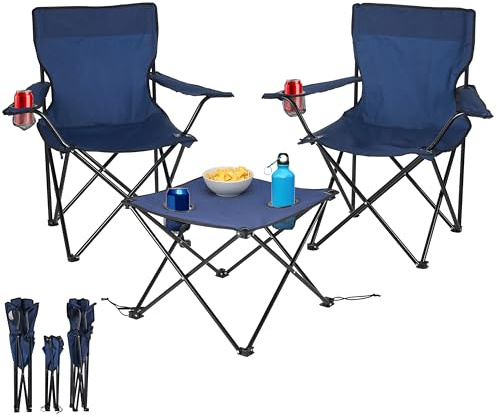 ecosa® Campingstuhl Set mit Tisch 3-teilig – 2 Klappstühle & Campingtisch faltbar, Outdoor Campingmöbel Set tragbar mit Tragetasche, bis 150 kg, für Camping, Garten, Balkon (2er Set mit Tisch)