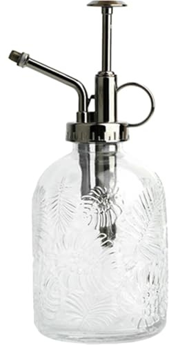 Kisangel 350ml Pumpsprühflasche aus Glas mit Monstera Blattmuster Bequemer Pflanzensprüher für Sukkulenten und Bonsai für Pflanzenbewässerung im Innenbereich