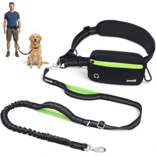 pecute Joggingleine Hunde Mit Breiter Bauchgurt für Große/Mittel 15-55kg | Hundeleine zum Joggen Multifunktional Freie Kombination| wasserdichte Bauchtasche, Stoßdämpfendes Bungee, Dick Doppelgriffe
