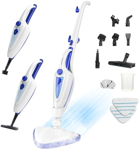 12-in-1 Dampfreiniger Bodenreiniger, 1500W Steam Mop mit Handgerät, 15 Sek. Schnellaufheizung, 30g/min Dampf, entfernt 99,99% Schmutz, für Fliesen, Laminat, Fenster, Sofa, Kleidung, Haushalt