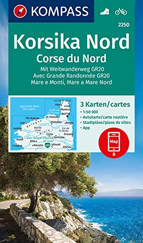 KOMPASS Wanderkarten-Set 2250 Korsika Nord, Corse du Nord, Weitwanderweg GR20 (3 Karten) 1:50.000: inklusive Karte zur offline Verwendung in der KOMPASS-App. Fahrradfahren.