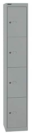 BISLEY Schließfachschrank Office, 1 Abteil, 4 Fächer, T 305 mm, Metall, 355 Silber, 30.5 x 30.5 x 180.2 cm