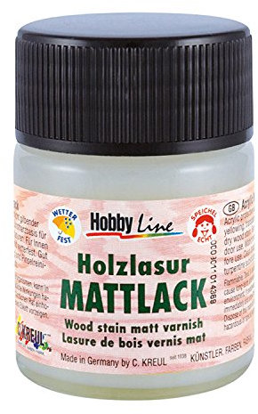Kreul 78560 - Mattlack für Holzlasur, transparenter Überzugslack für durchgetrocknete Aufmalungen mit Holzlasur, für Innen und Außen, 50 ml Glas