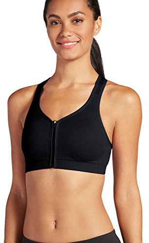 Jockey Women's Mid Impact Zip Front Sports Bra Deep Black