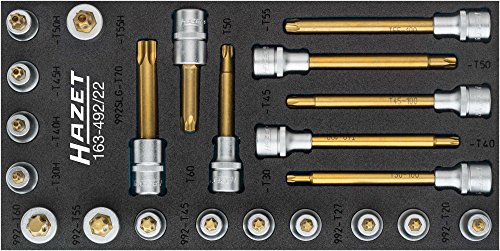 Hazet TORX Schraubendreher-Steckschlüssel-Einsatz-Satz, Innen-Vierkant (Robertson) 12,5 = 1⁄2 Zoll, Anzahl Werkzeuge: 22, 1 Stück, tin beschichtet, 163-492/22