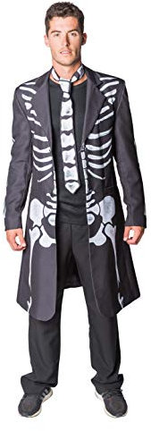Thetru 2397 Herrenjacke Skelett 2-Teilig Jacke Krawatte Gefüttert Gesit Gespenst Leiche Zombie Untoter Halloweenkostüm Herren Halloween Herrenkostüm Karneval Fasching Verkleidung Schwarz S