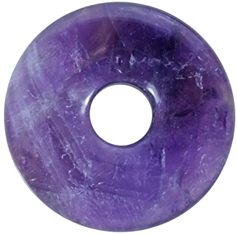 Lebensquelle Plus Edelstein Donut Ø 30 mm + Baumwollband + Edelsteinkarte | Naturstein Anhänger Halskette | Echte Heilsteinkette inkl. Band (Amethyst)